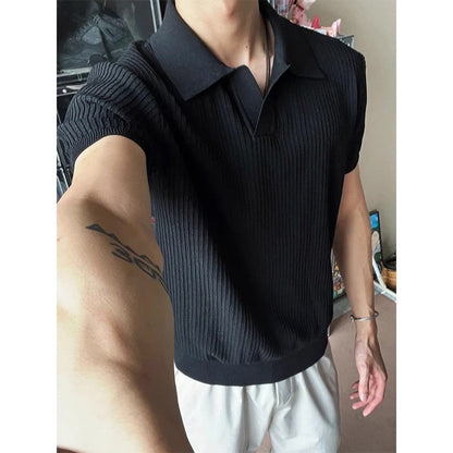 Men's Seagull V-Neck Knit Short Sleeve Polo Shirt