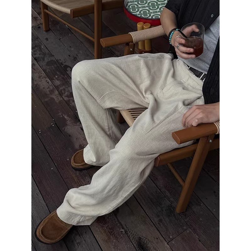 Men's Linen Blend Wide-Leg Casual Pants