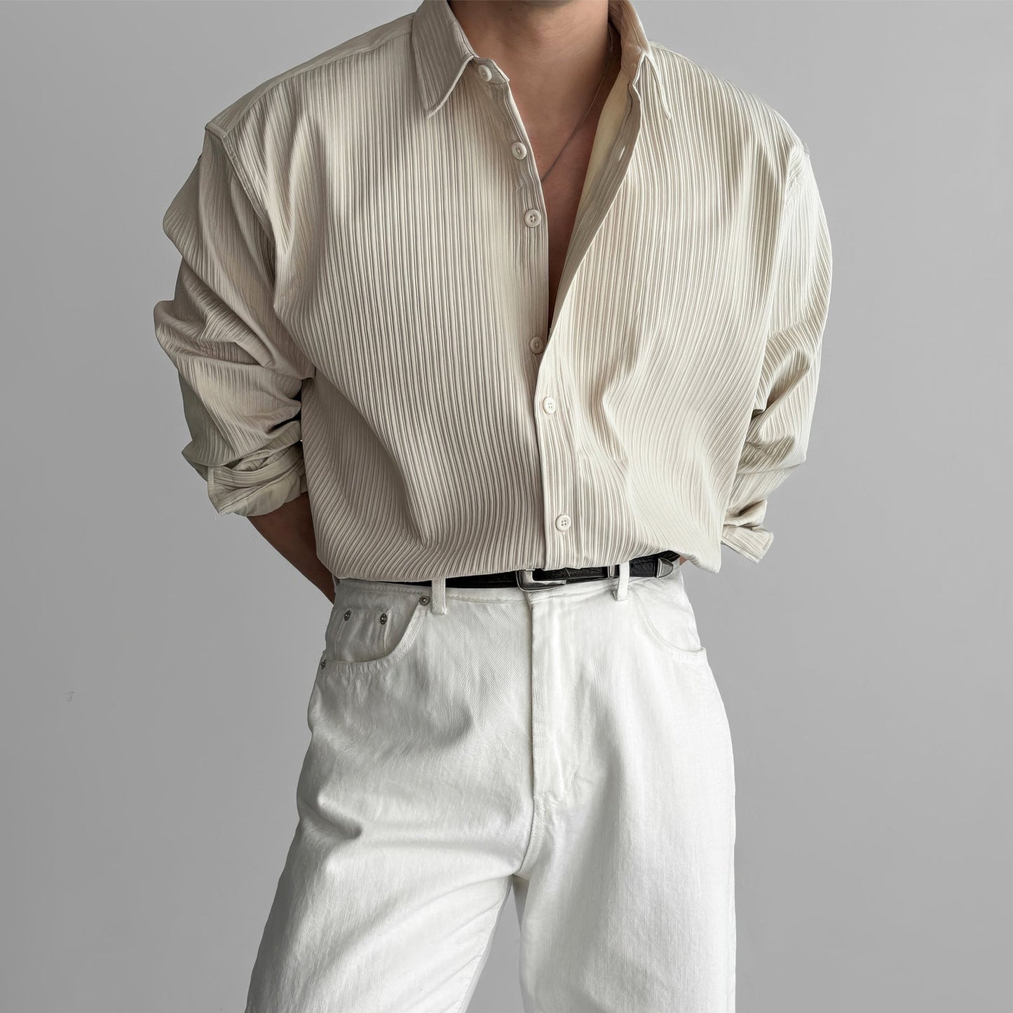 Men's Vertical Stripe Long Sleeve Button Shirt
