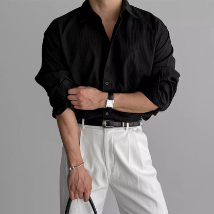 Men's Vertical Stripe Long Sleeve Button Shirt